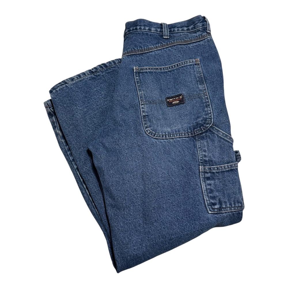 Smith's Workwear Medium Wash Lined Carpenter Jeans Mens 36x30 (36x29 5/8)‎ FLAWS